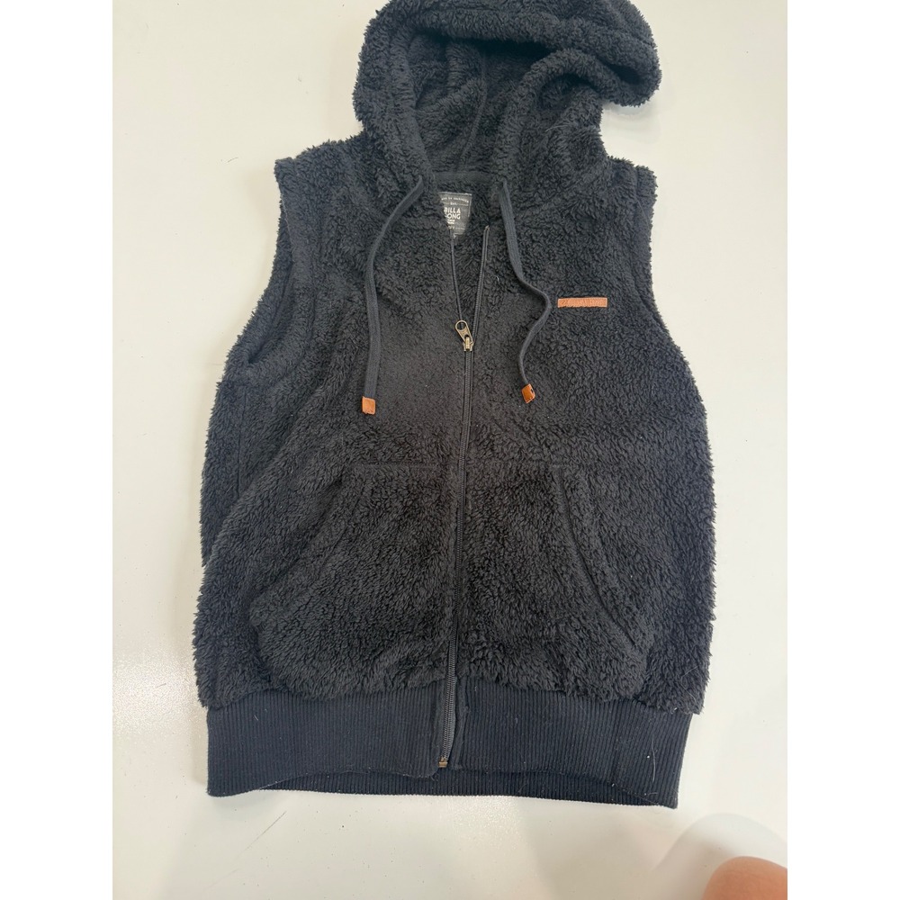 Billabong Womens Black Sherpa Fleece Full Zip Hooded Vest Medium